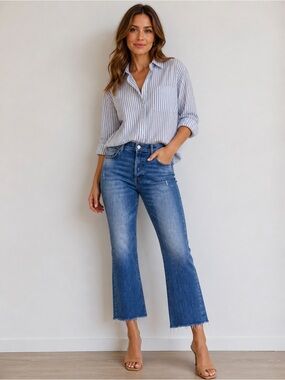 Boyish Brady Jeans Mercy Island button fly wide leg flare raw hem Size 32